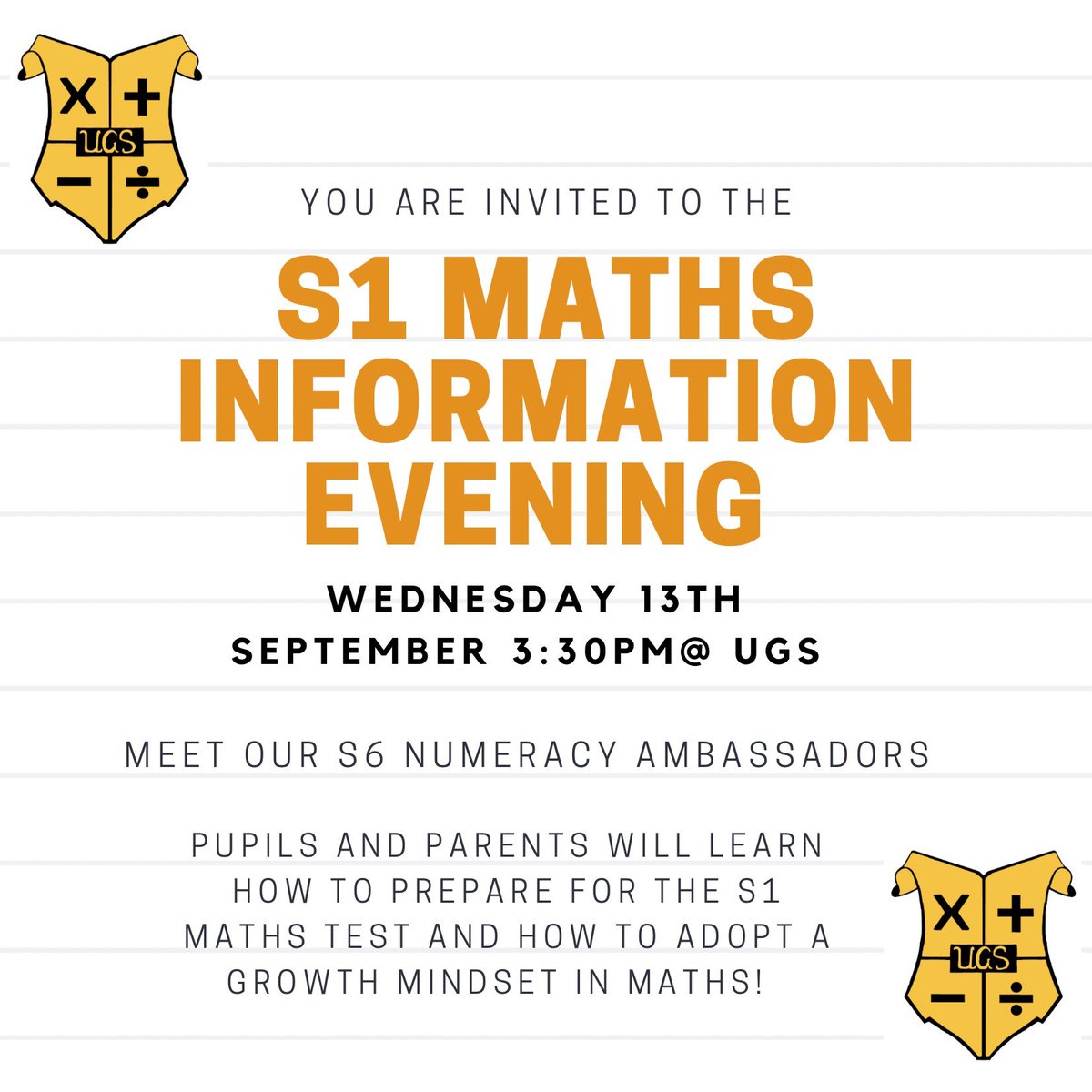 S1 Pupils received a letter today regarding next weeks Maths Information Evening! Information below  ⭐️ @ugs_S1 <a href="/MrACampbell29/">Mr Campbell </a>
