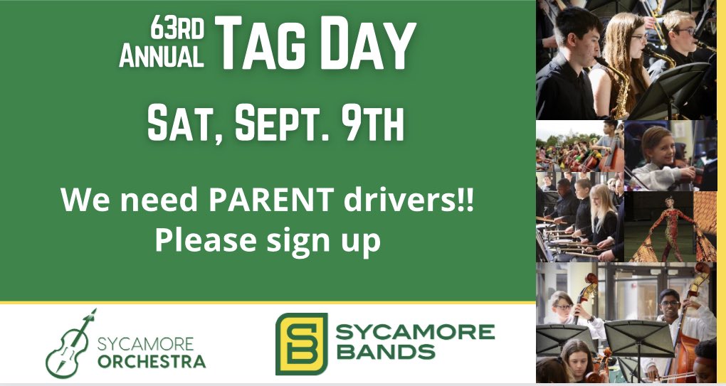 Tag Day is just a few days away. 
We are in great need of PARENT drivers! 
Check out JH/HS and teacher’s weekly newsletter for the link to sign up!