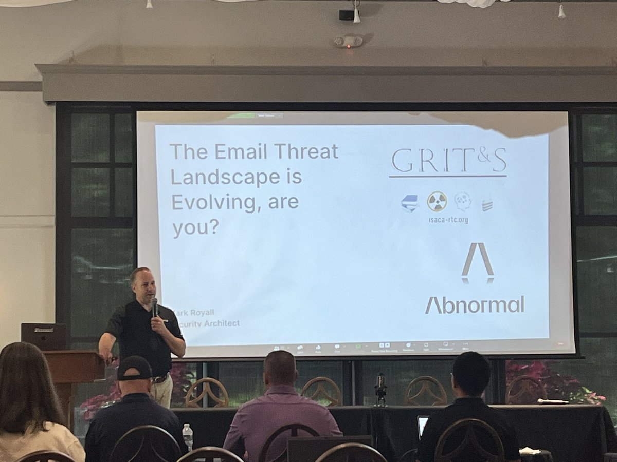 isacartc's tweet photo. Next up Email Threat landscape updates from Abnormal Security #grits2023 https://t.co/d3NXZ6AtQQ