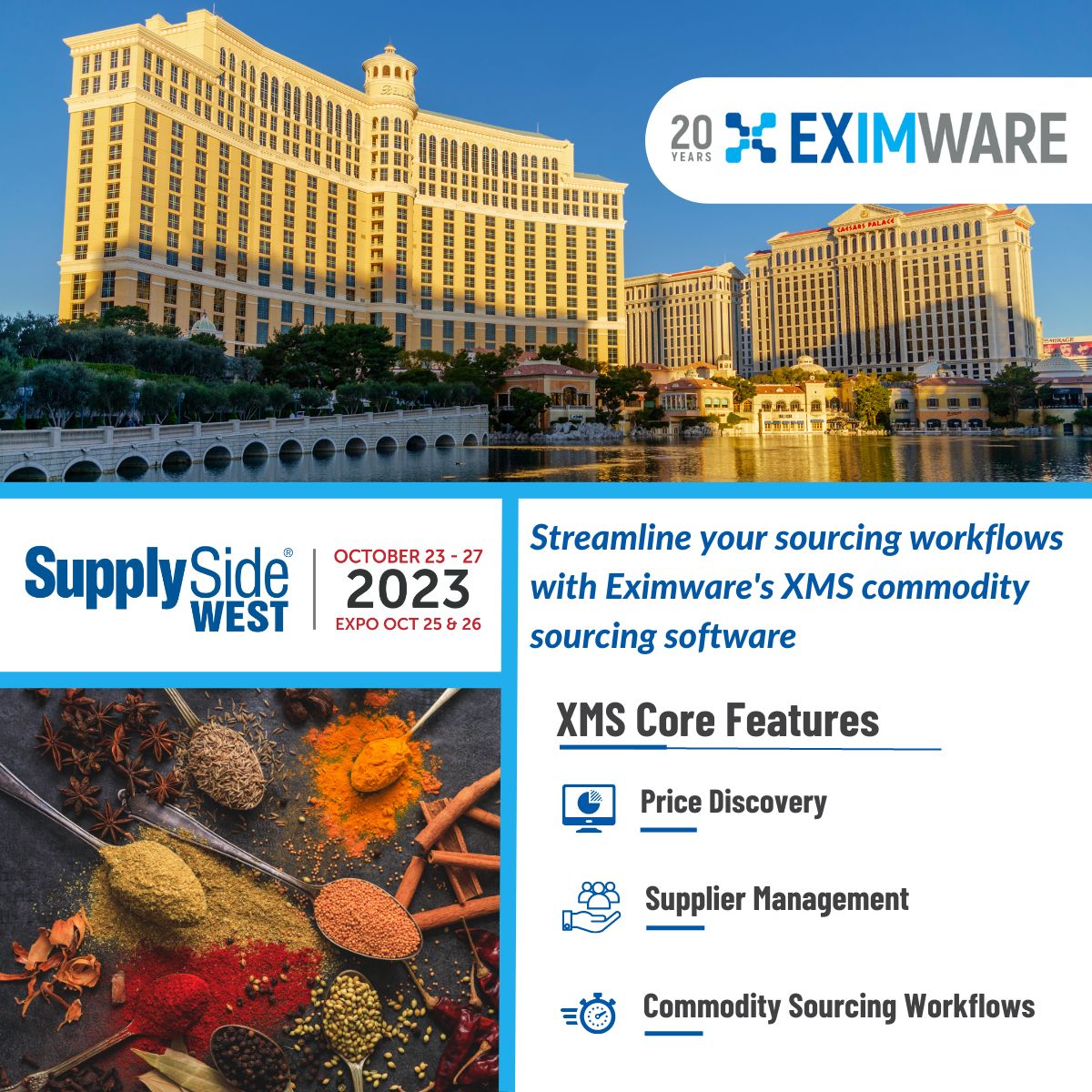 Eximware's tweet photo. @Eximware  is excited to be exhibiting at @SupplySide West October 25th-26th. Visit Us at Booth #1578. 😀 https://t.co/xR6d2eLAJR