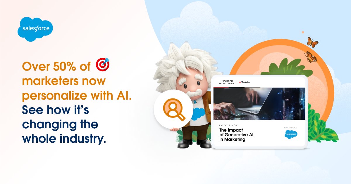 🤖 Productivity. 🎯 Personalization. 🔎 Analytics. 🤝 Trust. 
Discover all the ways generative AI stands to impact marketers in this report from eMarketer and Salesforce: sforce.co/3EsrZ53