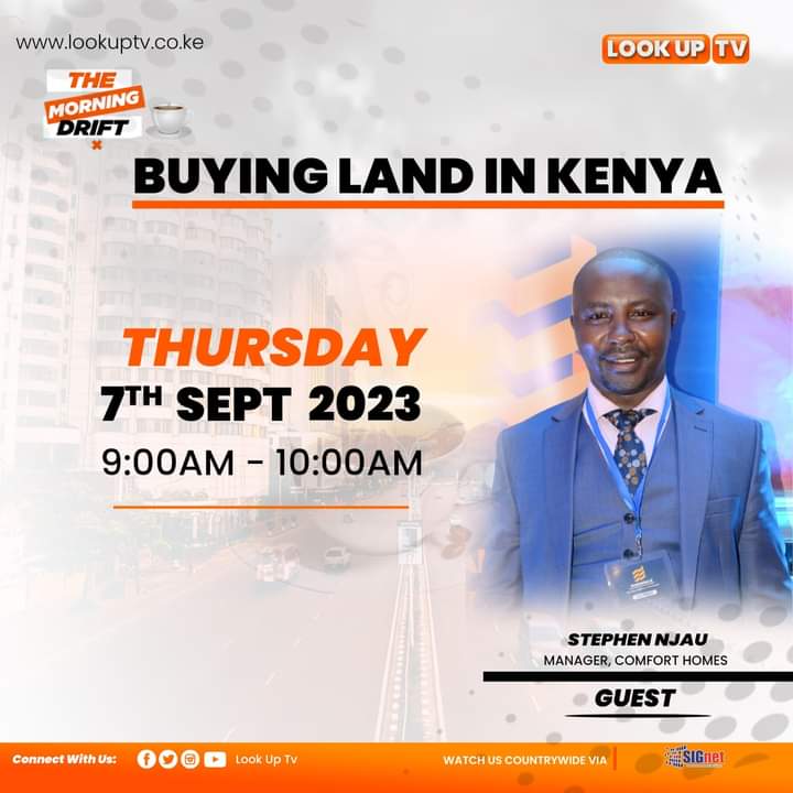 LydiahAsh's tweet photo. Catch up with our Manager Mr. Stephen Njau tomorrow morning at Look UpTV as he discusses the processes that take place when buying land in Kenya.s having an interview tomorrow at Look Up TV.
View our value added plots by visiting
#MakutanoMweaPhase3Launch
#TitleNaComfortHomes https://t.co/Fw0q51LPMp