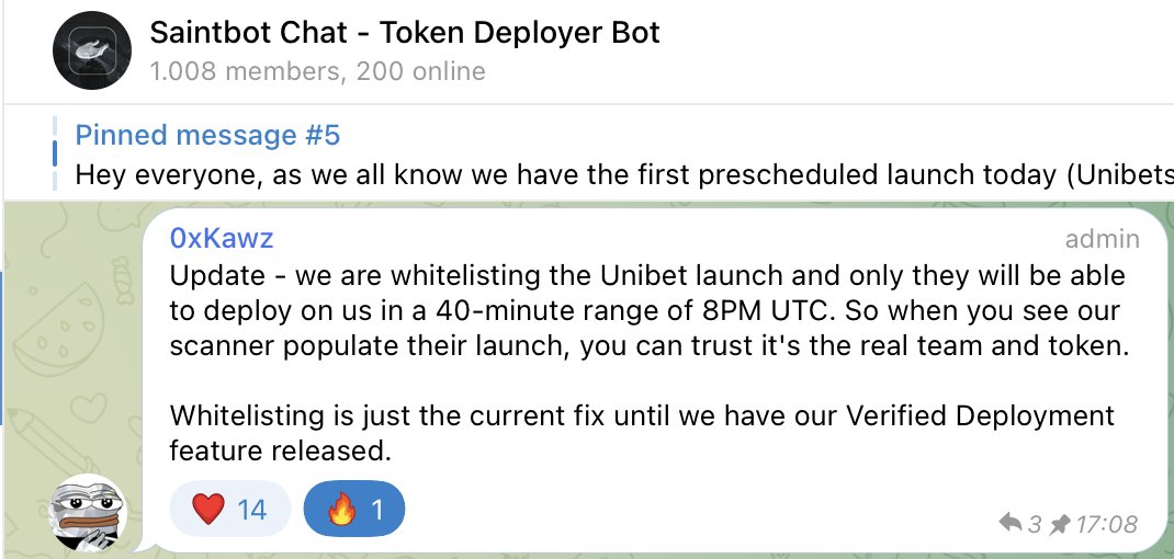 SportFiAI's tweet photo. @TeamSaintbot has whitelisted #Unibets deployer to make sure no #hodlers get scammed by copycats
So glad to work with a team providing #safe and unruggable launches π₯
π Liq Locked
β
Contract Renounced
π― Fair Launch
π₯ Launch in 90 minutes π₯
#Unibets $Bets #SaintBot https://t.co/NNhHG6W2tz