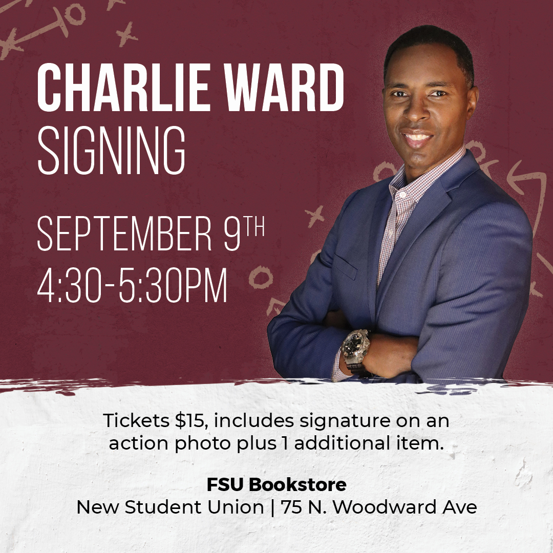 FLORIDA STATE BOOKSTORE (@fsubookstore) on Twitter photo 🗣️EVENT ANNOUNCEMENT🗣️ 1993 Heisman Trophy winner and former FSU Quarterback, <a href="/RealCharlieWard/">Charlie Ward</a> will be in the FSU Bookstore this Saturday for autograph signing!🏈 🗣️EVENT ANNOUNCEMENT🗣️ 1993 Heisman Trophy winner and former FSU Quarterback, <a href="/RealCharlieWard/">Charlie Ward</a> will be in the FSU Bookstore this Saturday for autograph signing!🏈