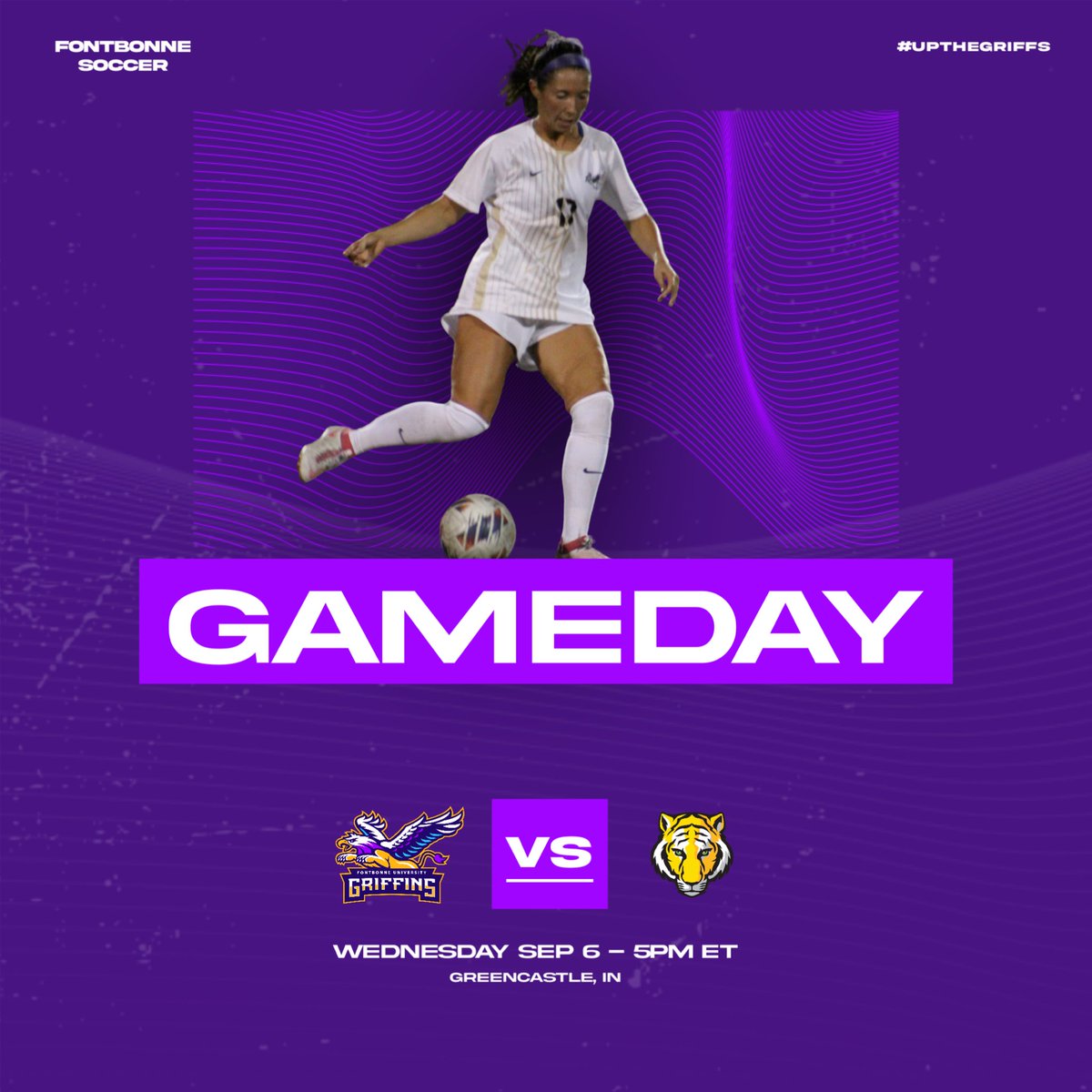 fbuwsoccer's tweet photo. 🚨GAMEDAY🚨
We are on the road again, this time to Indiana to face DePauw University @ 5pm ET.
Link to game is in bio📺
#upthegriffs #fontbonneuniversity https://t.co/XUo9jSs3ze