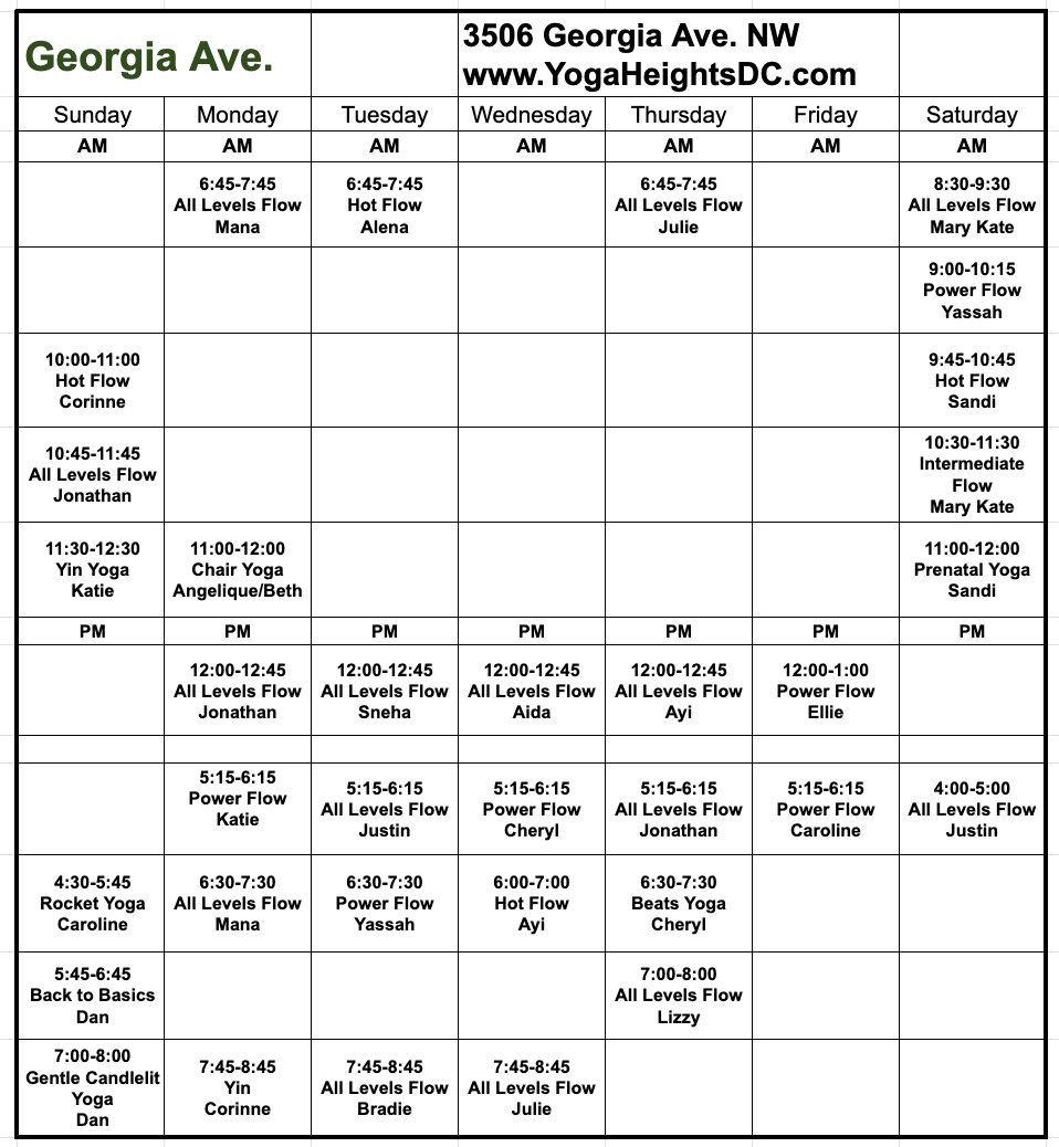 YogaHeights's tweet photo. Check out the Fall class schedule at YH Georgia Ave! Which classes will be part of your weekly routine? Comment below and we'll see you there! https://t.co/smEvq5WBSO