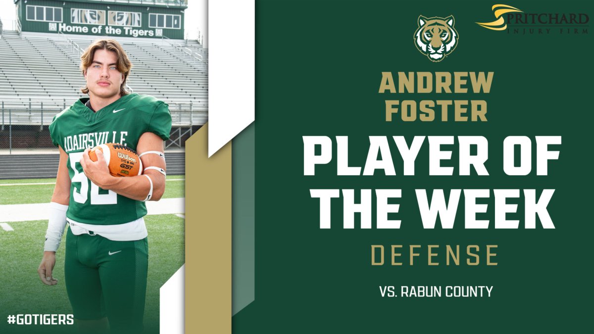 Andrew Foster earns the Pritchard's Injury Firm Defensive Player of the Week for his performance against Rabun Co.! Thank you to Pritchard's Injury for supporting our Tigers!