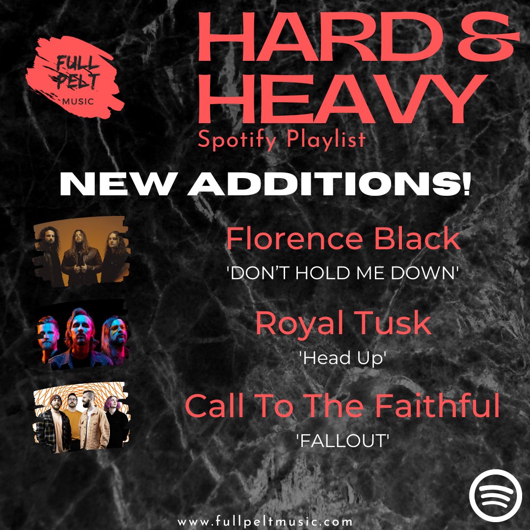 Full Pelt Music (@fullpeltmusic) on Twitter photo NEW ADDITIONS to our 'Hard & Heavy' Playlist:
<a href="/florenceblackUK/">Florence Black</a> - 'DON'T HOLD ME DOWN'
<a href="/ROYALTUSK/">R O Y A L T U S K</a> - 'Head Up'
<a href="/CTTFband/">Call to the Faithful</a> - 'FALLOUT'
Listen + Follow ๐
bit.ly/3HIAzyZ
Magazine ๐
tinyurl.com/2knk54px NEW ADDITIONS to our 'Hard & Heavy' Playlist:
<a href="/florenceblackUK/">Florence Black</a> - 'DON'T HOLD ME DOWN'
<a href="/ROYALTUSK/">R O Y A L T U S K</a> - 'Head Up'
<a href="/CTTFband/">Call to the Faithful</a> - 'FALLOUT'
Listen + Follow ๐
bit.ly/3HIAzyZ
Magazine ๐
tinyurl.com/2knk54px