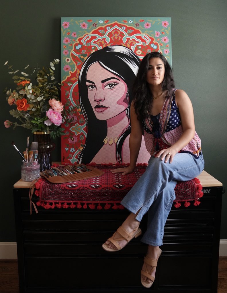 Hey there, I am Sara Baumann. An Iranian-American multi-media artist. 👋🏽

This is my painting, Azadeh, from my Heritage collection. It's a painting celebrating my Iranian heritage, which is a huge part of who I am.

Iran is one of the oldest and most beautiful civilizations in