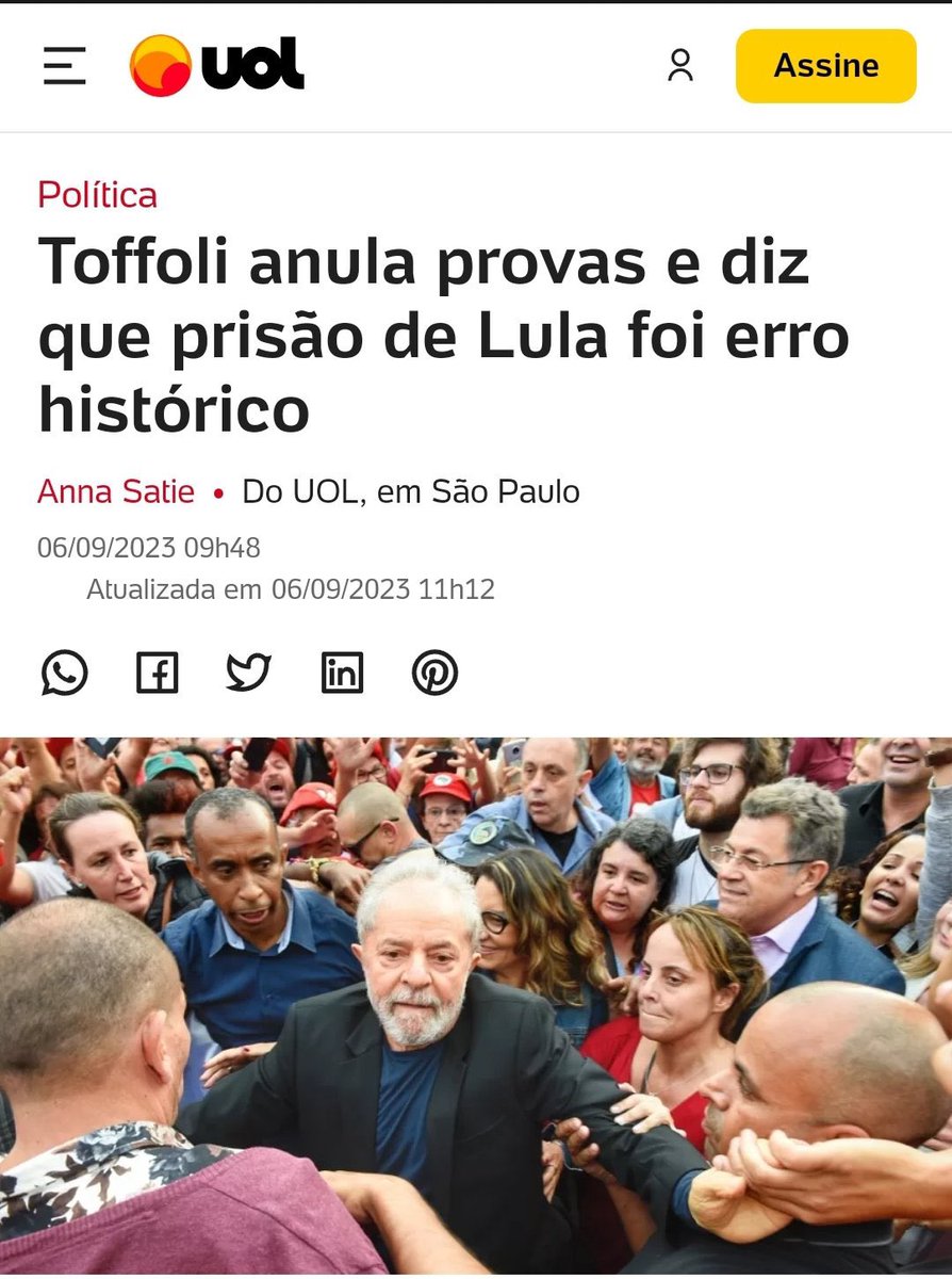 choqueiesquerda's tweet photo. 🚨 PRISÃO DE LULA FOI ARMAÇÃO: Grande dia! Toffoli anulou todas as provas da Lava Jato e considerou a prisão de Lula "um erro histórico". A operação foi uma fraude processual. Moro e sua turma usaram um falso “combate à corrupção” para cometer um golpe político e enganar o povo. https://t.co/eIlKvrmstU