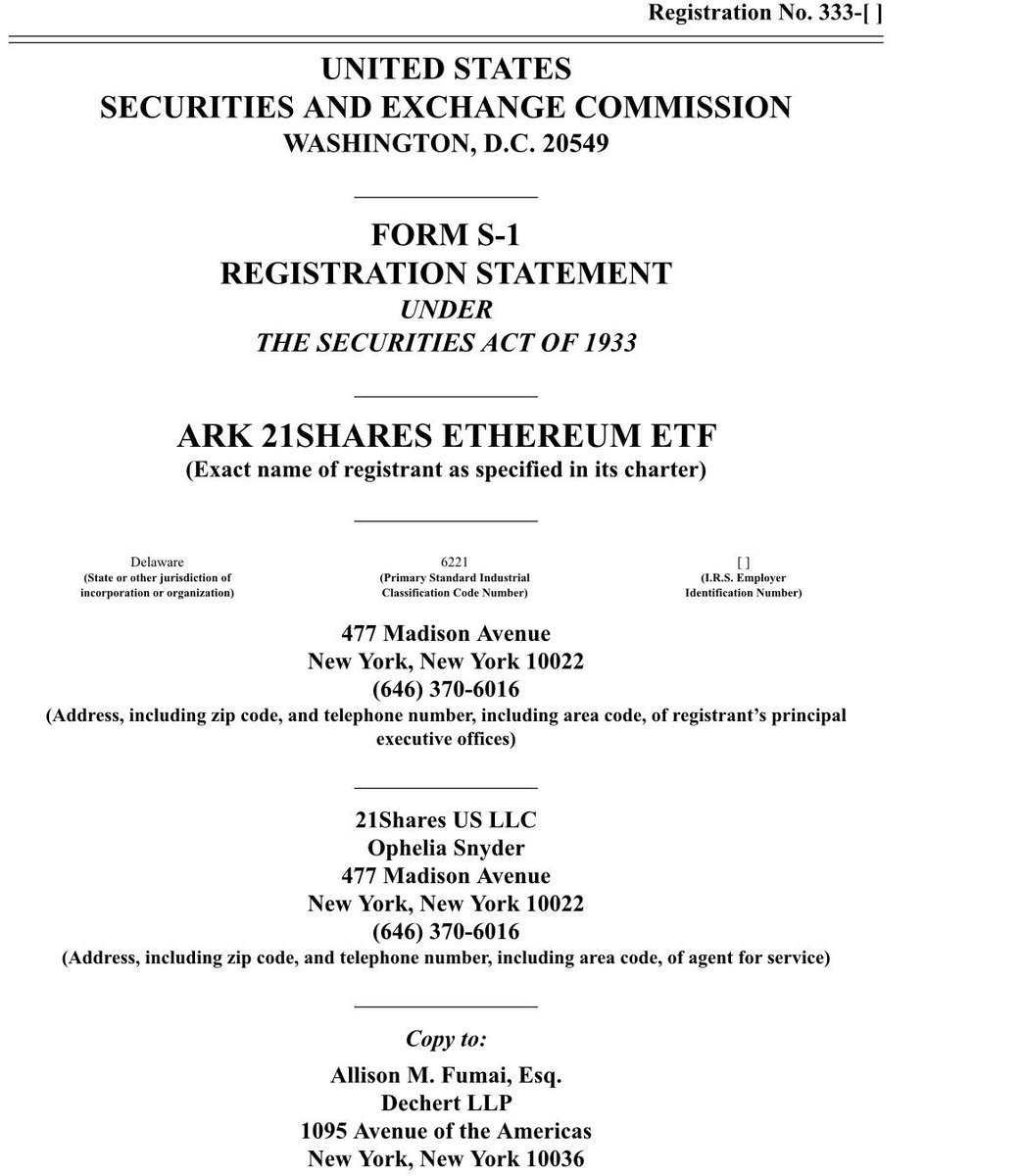 ledgershuttle's tweet image. Ethereum ETF application filed to SEC