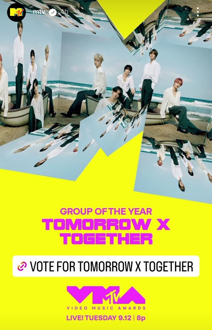 TXTCHART_KR's tweet photo. 🚨 FINAL ROUND HAS STARTED 🚨!

How to vote:
1. Go to Instagram &amp; search @MTV
2. Open @MTV's stories &amp; tap the voting link for #TOMORROW_X_TOGETHER REPEATEDLY.

Note: tapping is unlimited. The Final Round is a competition against TIME.

#TXTforGOTY 
TXT FOR GROUP OF THE YEAR https://t.co/0zSKF6qPJI