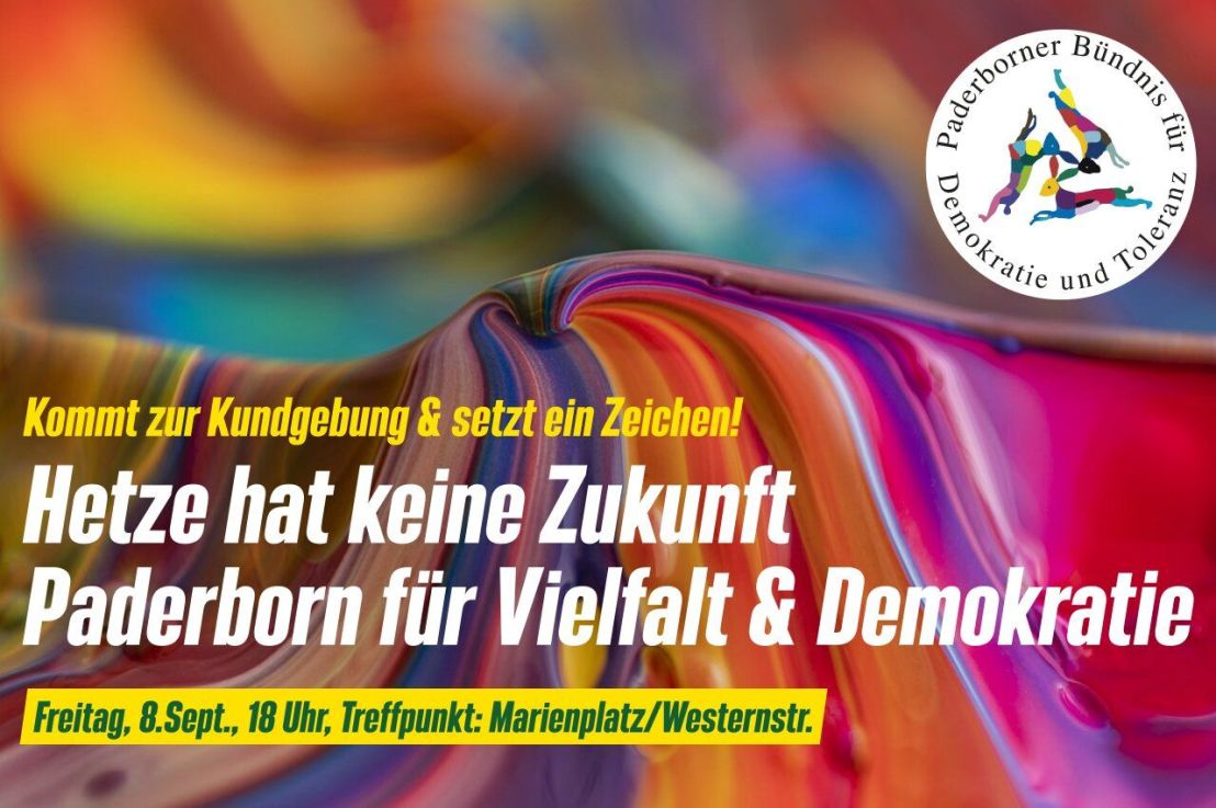 Am Freitag veranstaltet die AfD eine Kundgebung in Paderborn. Zu den Rednern gehört uA EU-Spitzenkandidat Krah.
Zeigt #KlareKanteGegenRechts und erscheint bitte zahlreich zur Gegendemo!
Still zuschauen ist keine Option, wenn sich Geschichte zu wiederholen droht! #NieWieder