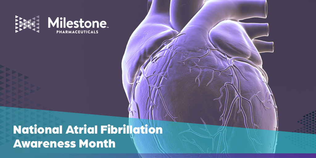 September marks #NationalAFibAwarenessMonth! #AtrialFibrillation occurs when the upper chambers of the heart beat irregularly and is estimated to affect 5 million patients in the United States. Join us in raising awareness about  #Afib milestonepharma.com/areas-of-focus…