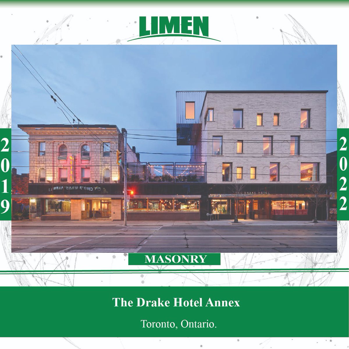 limengroup's tweet photo. The Drake Hotel Annex is located at 1150 Queen Street West, Toronto, Ontario.

Limen contracted to supply and install masonry construction of architectural block, brick veneer and cavity wall, and interior concrete masonry.

#limen
#limengroup

#masonry #construction #residential https://t.co/rusAJL5LAW