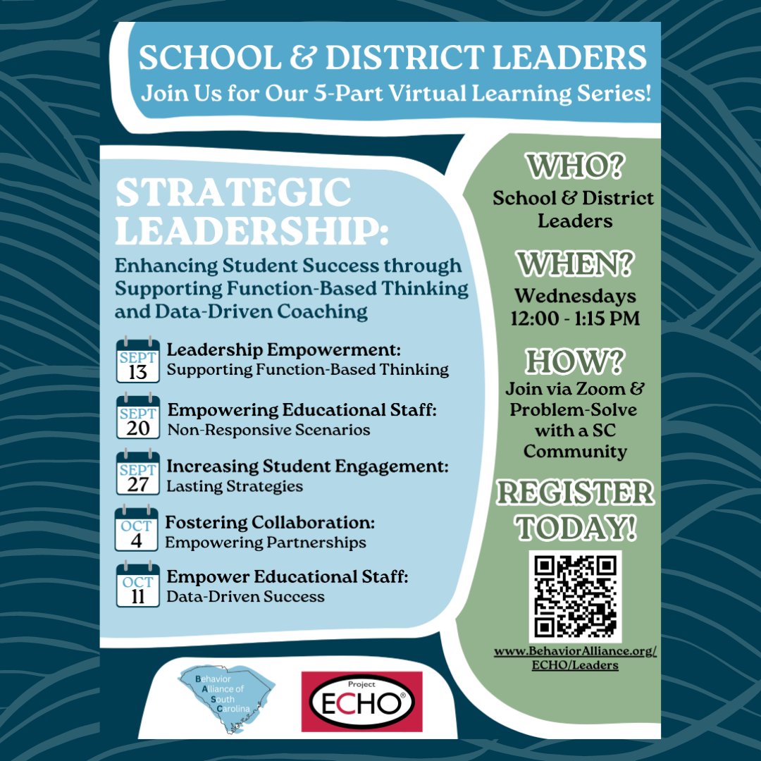 Teachers, Educators, School-Based Staff, and beyond! Register today for our 5-part virtual learning series that begins next week. Visit behavioralliance.org/echo/educators to secure your spot, and share this opportunity widely with your networks!