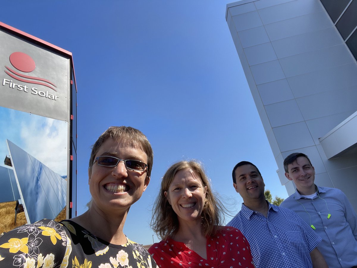 Last week, my student J. Drew and I drove out to Ohio to visit our collaborators in the Yan group at @UToledo and take a tour of our funders' @FirstSolar manufacturing site in nearby Perrysburg! Also pictured: @dasgroupta, who happened to be visiting the same day!