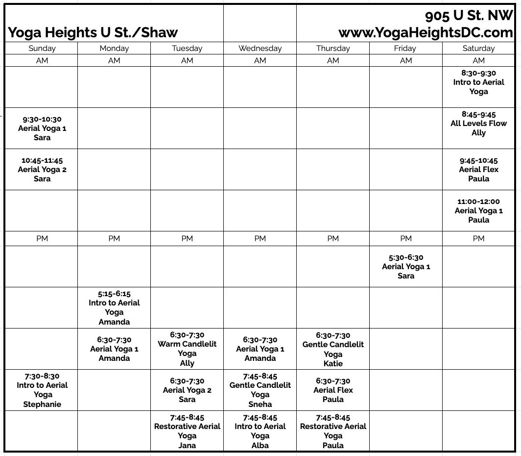 YogaHeights's tweet photo. The Fall schedule at YH U St. has so many class options to Fly in a Silk or relax on your mat! Comment below to let us know which classes will be part of your September self-care! https://t.co/A8MFcwIsXn