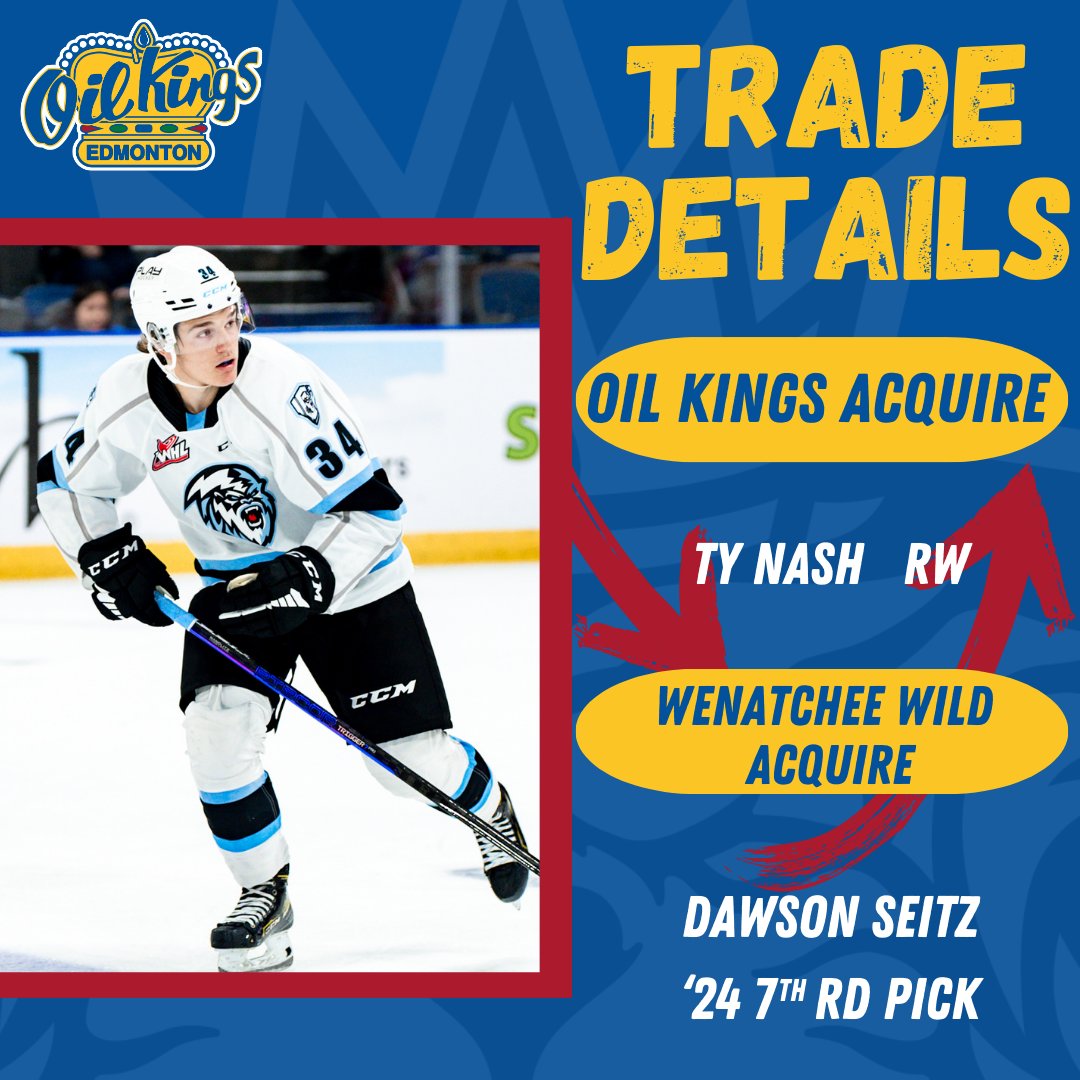 🔁 TRADE ALERT 🔁 The Edmonton Oil Kings have acquired 2003 born RW Ty Nash from the Wenatchee Wild in exchange for Dawson Seitz. Head to chl.ca/whl-oilkings/o… for full details.