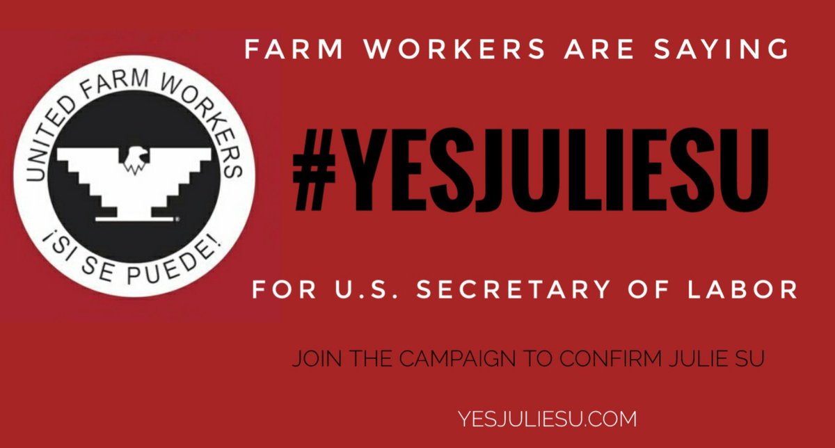 Julie Su has a proven track record of delivering results for the American economy and championing workers. We urge the Senate to swiftly confirm her as Secretary of Labor. Join us to say #YesJulieSu