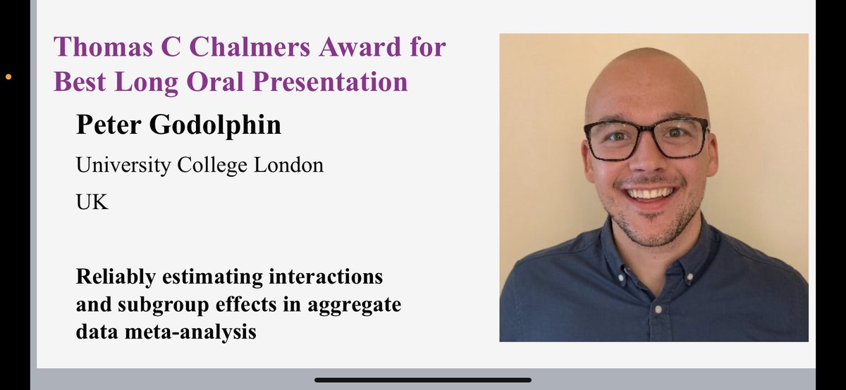 Many congrats to @petegodolphin of @ucl for winning the @cochranecollab 2023 Thomas C Chalmers Best Long Oral Presentation Award! #CochraneLondon 

The abstract describing the award-winning work is here:
events.cochrane.org/colloquium-202…