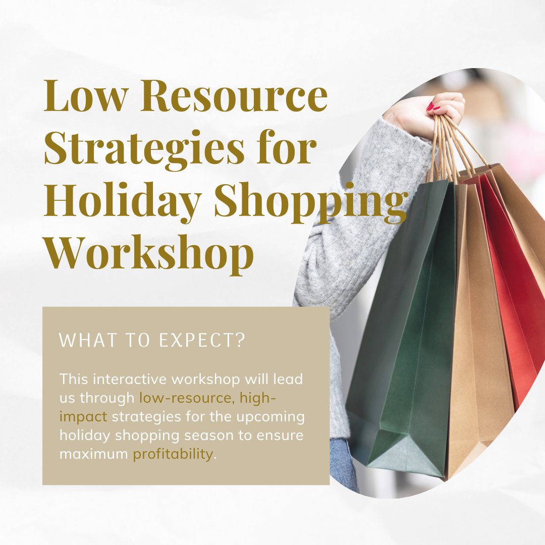 Join Ellenie, founder of of TLC Social, for an interactive workshop where she will lead you through low-resource, high-impact strategies for the upcoming holiday shopping season to ensure maximum profitability 💪 

✨ RSVP for FREE: loom.ly/K52IEts