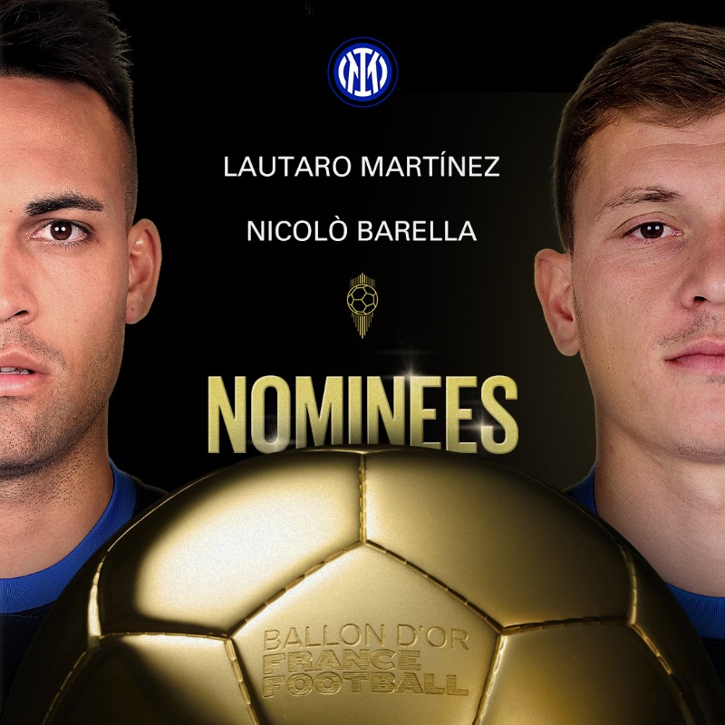 Inter_en's tweet photo. Lautaro Martínez and Nicolò Barella nominated for the @ballondor 💫
Proud of you 🖤💙

#ForzaInter #ballondor