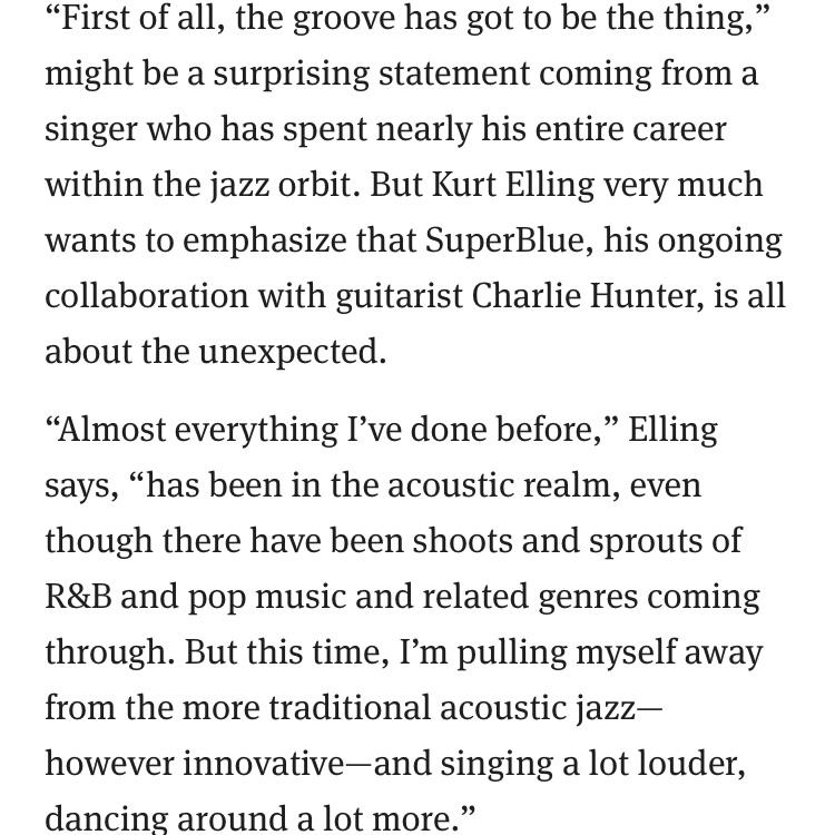 . @RelixMag wrote about @RealKurtElling’s upcoming SuperBlue: The Iridescent Spree album with @charlie_hunter releasing September 15th! 🎶 Read what Kurt Elling had to say about the new project below.