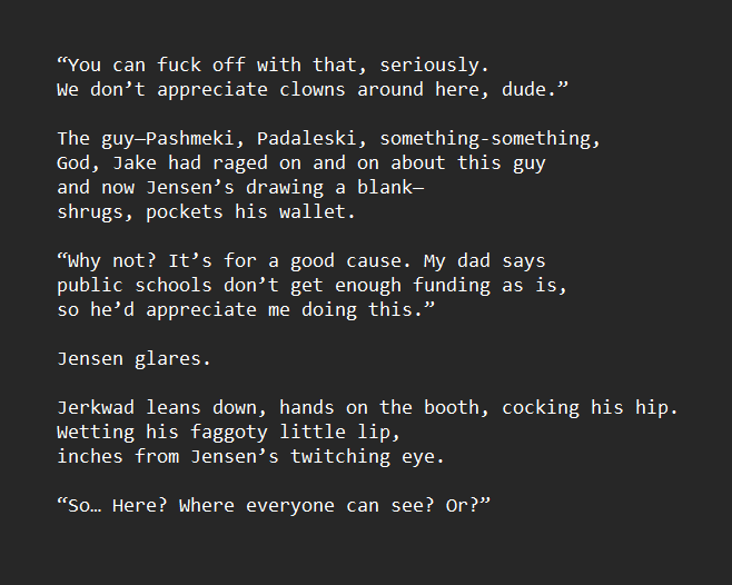 hellhoundsprey's tweet photo. working on some classic jock/cheerleader shit and it hits just right honestly #j2rpf #writingWIP https://t.co/AeHc8olWYN