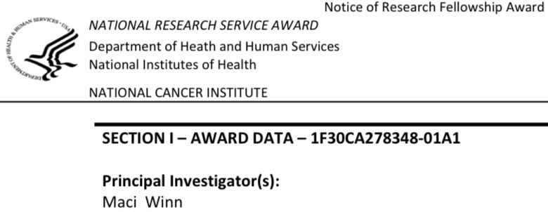 Maci Winn, PhD (@maciwinn) on Twitter photo Excited to announce I received an F30 award from <a href="/theNCI/">National Cancer Institute</a>! This supports my training as a #PhysicianScientist in the <a href="/SheetalHardikar/">Sheetal Hardikar</a> lab studying metabolic dysfunction and cancer survivorship. Special thanks to my mentors & many others for your support! #CancerResearch #MDPhD Excited to announce I received an F30 award from <a href="/theNCI/">National Cancer Institute</a>! This supports my training as a #PhysicianScientist in the <a href="/SheetalHardikar/">Sheetal Hardikar</a> lab studying metabolic dysfunction and cancer survivorship. Special thanks to my mentors & many others for your support! #CancerResearch #MDPhD
