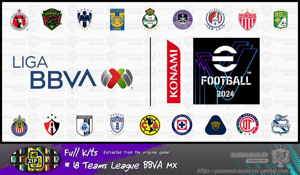 Download the full kits of the 18 official teams of the League BBVA MX, extracted from the original game #eFootball2024 🇲🇽🏆⚽️🥅🎮
➡️Link: direct-link.net/543354/efootba…
⚠️More info: proamericansoccer.weebly.com

#FMF #LigaBBVAMX #PES2021 #eFootball #ProEvolutionSoccer #eFootballPES2021