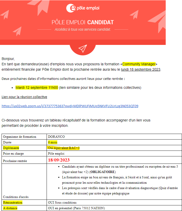 FOUILLADE_Clem's tweet photo. "En tant que demandeur(euse) d'emplois nous vous proposons la formation de Community Manager". "équivalent BAC +3".

J'ai un Bac +5 avec 1 an d'expérience en Community Manager. 🙃

Petit point également pour le "A distance --> OUI en présentiel"

🤡 https://t.co/FZiHRRffJf