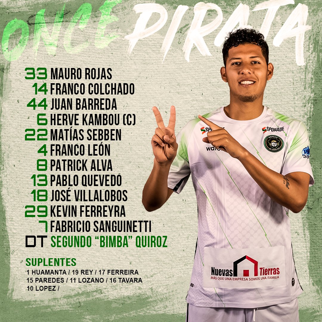 ¡Vamos, #Piratas 🏴‍☠️💚
Este es el XI para el partido de hoy.⚽💪

#RemaPirata #OrgulloLeonardino