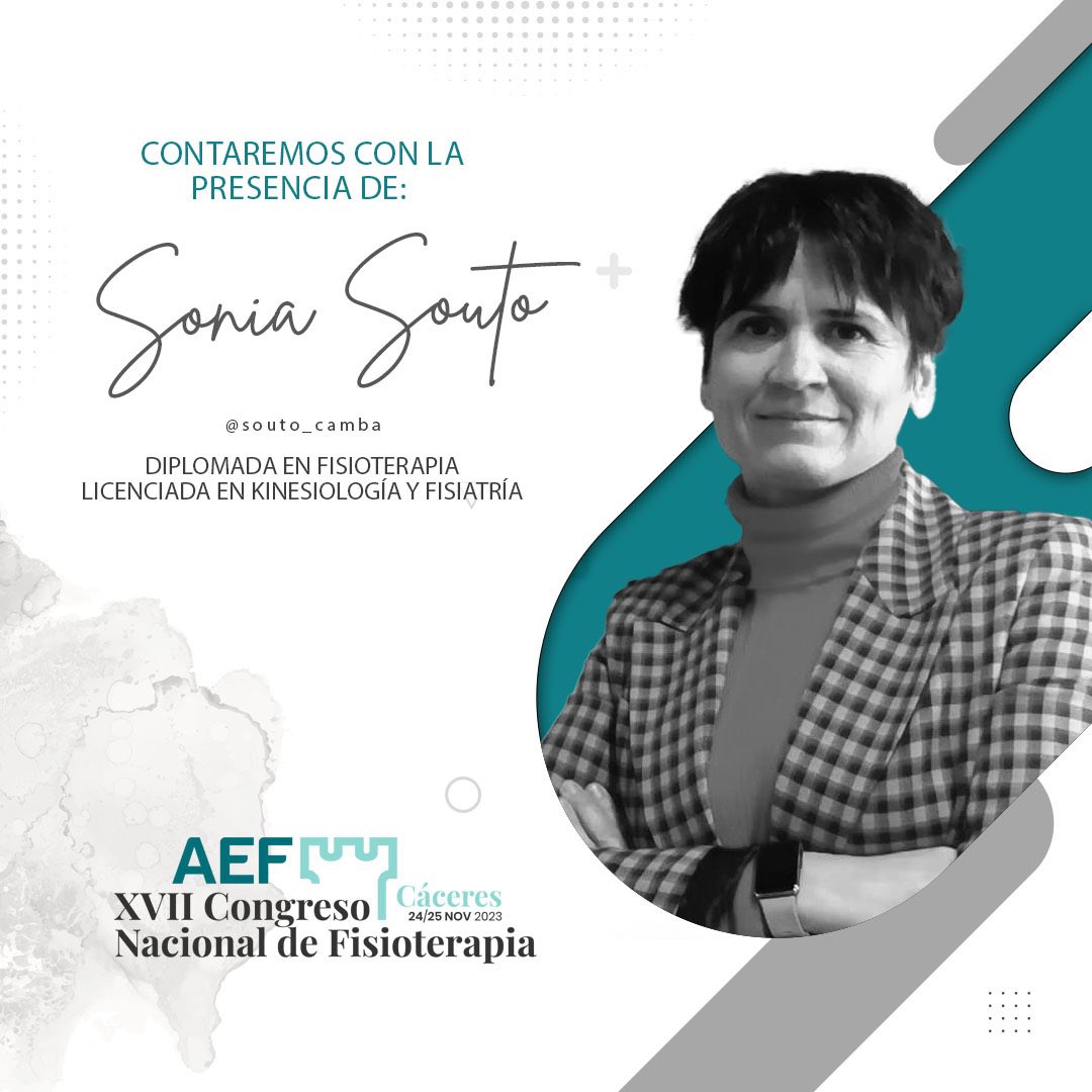 aef_estudiantes's tweet photo. Contaremos como moderadora, con Sonia Souto (@souto_camba), Diplomada en Fisioterapia por la Universidad de A Coruña y licenciada en Kinesiología y Fisiatría por la Universidad general San Martín de Buenos Aires (Argentina).

#congresoaef2023 #AEF #ahoraespecialidadesFisioterapia https://t.co/aQzHfqvI3M