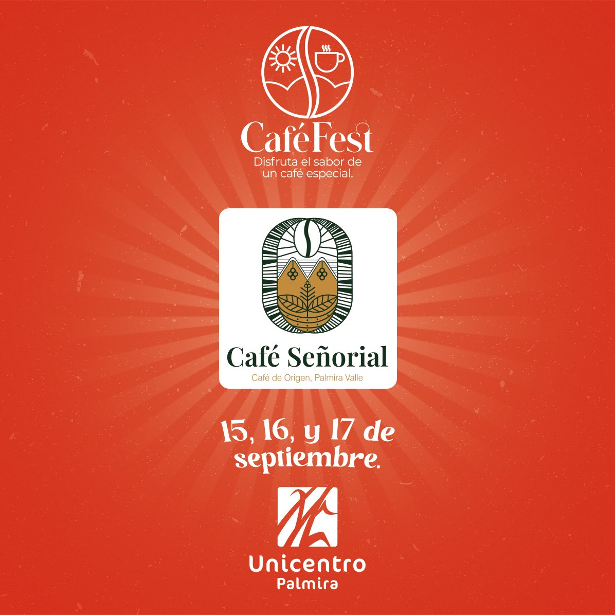 ¡Prepárate para vivir una experiencia única en #UnicentroPalmira con el #CaféFest! ☕ Del 15 al 17 de septiembre, las marcas más destacadas se unen para llenar tus días de sabores especiales. ¿Estás listo para sumergirte en el mundo del café? 🤎