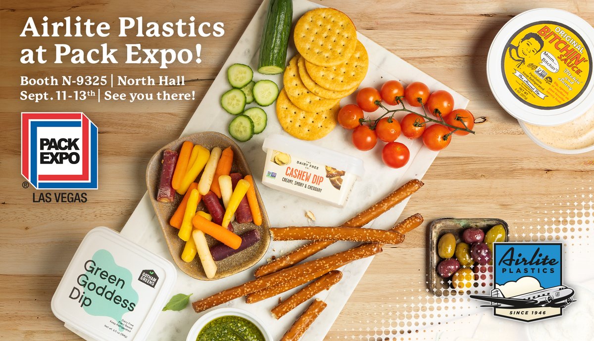 AirlitePlastics's tweet image. Pack your bags and meet us in Las Vegas!

Come talk to our sales and marketing team in the North Hall, booth N-9325, Monday-Wednesday. We're excited to talk all things #performancepackaging and learn more about your wants and needs.

#packexpolasvegas #packexpo2023 #packexpo