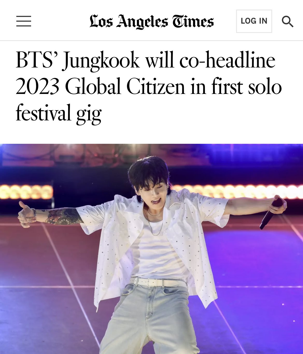 BTS' Jungkook co-headlining 2023 Global Citizens Festival - Los Angeles  Times