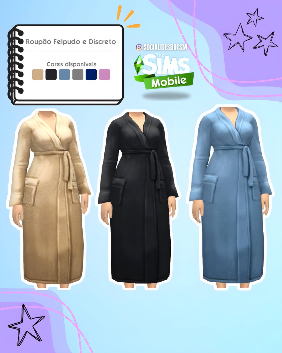 Socialitesdotsm's tweet photo. O pack de trajes "Casa do Conforto" traz o que a gente mais ama: roupinhas para as nossas Sims!

Esse em especial vem com lookinhos para aquele fim de semana preguiçoso com muita Netflix.

Eu tô apaixonada pelo roupão!

E aí, vale a pena investir? Comenta aqui
1/2 https://t.co/28Kgbwbx43
