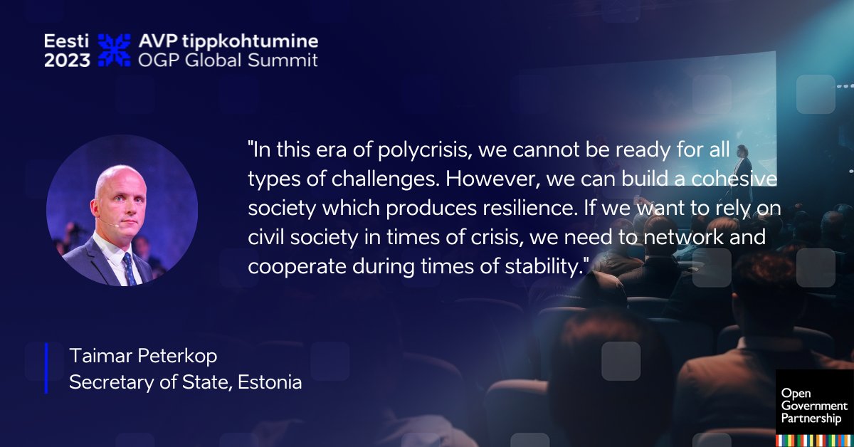 🗨️ At the end of the first day of the OGP Global Summit, The Estonian State Secretary, Taimar Peterkop, emphasized the importance of building networks with civil society to create crisis resilience.
#OGPEstonia #OGPSummit #opengov