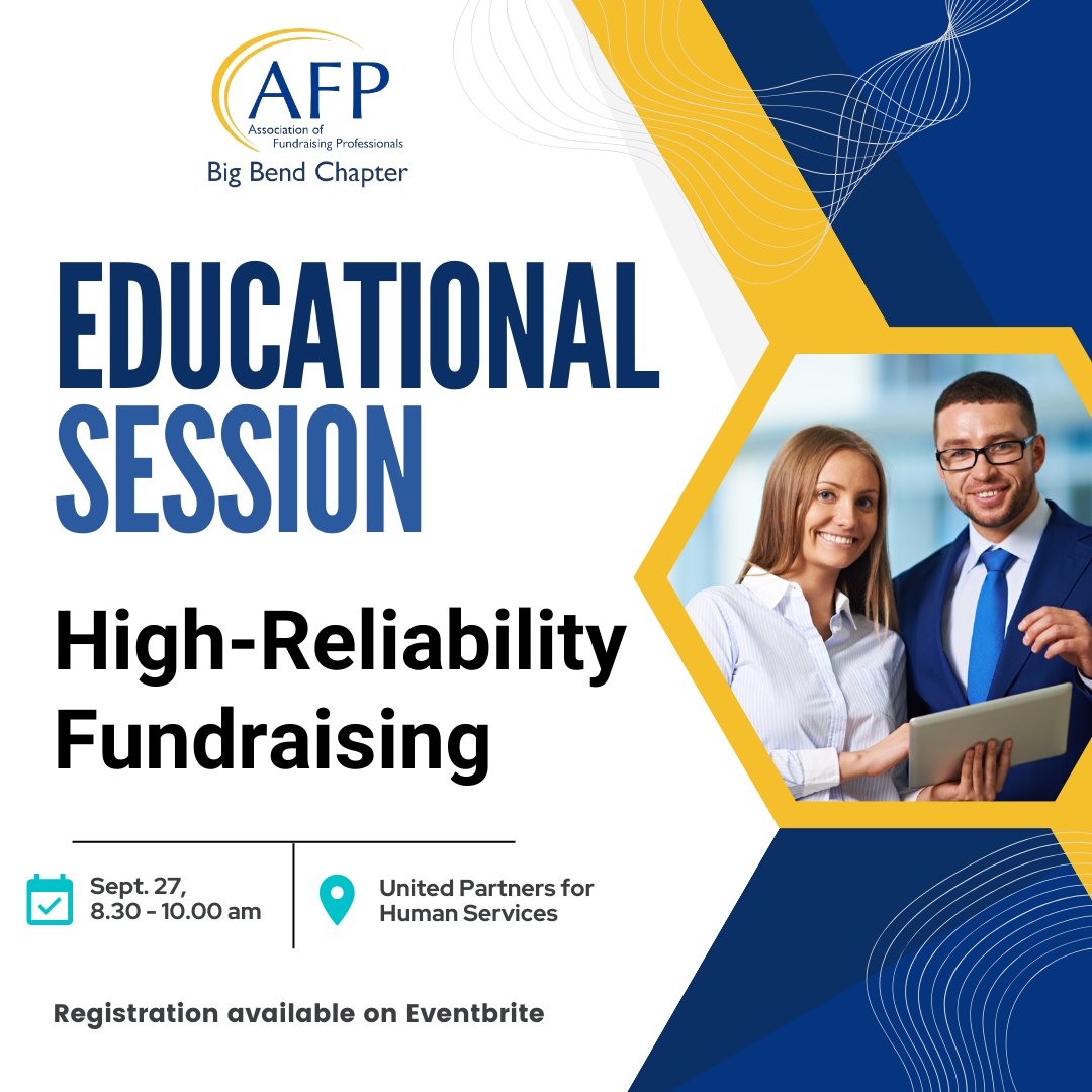Save the Date: September 27th, 8:30-10:00 AM. Join us for an informative educational session exploring high-reliability fundraising and donor motivation. Register on Eventbrite to secure your spot!

eventbrite.com/e/education-se…