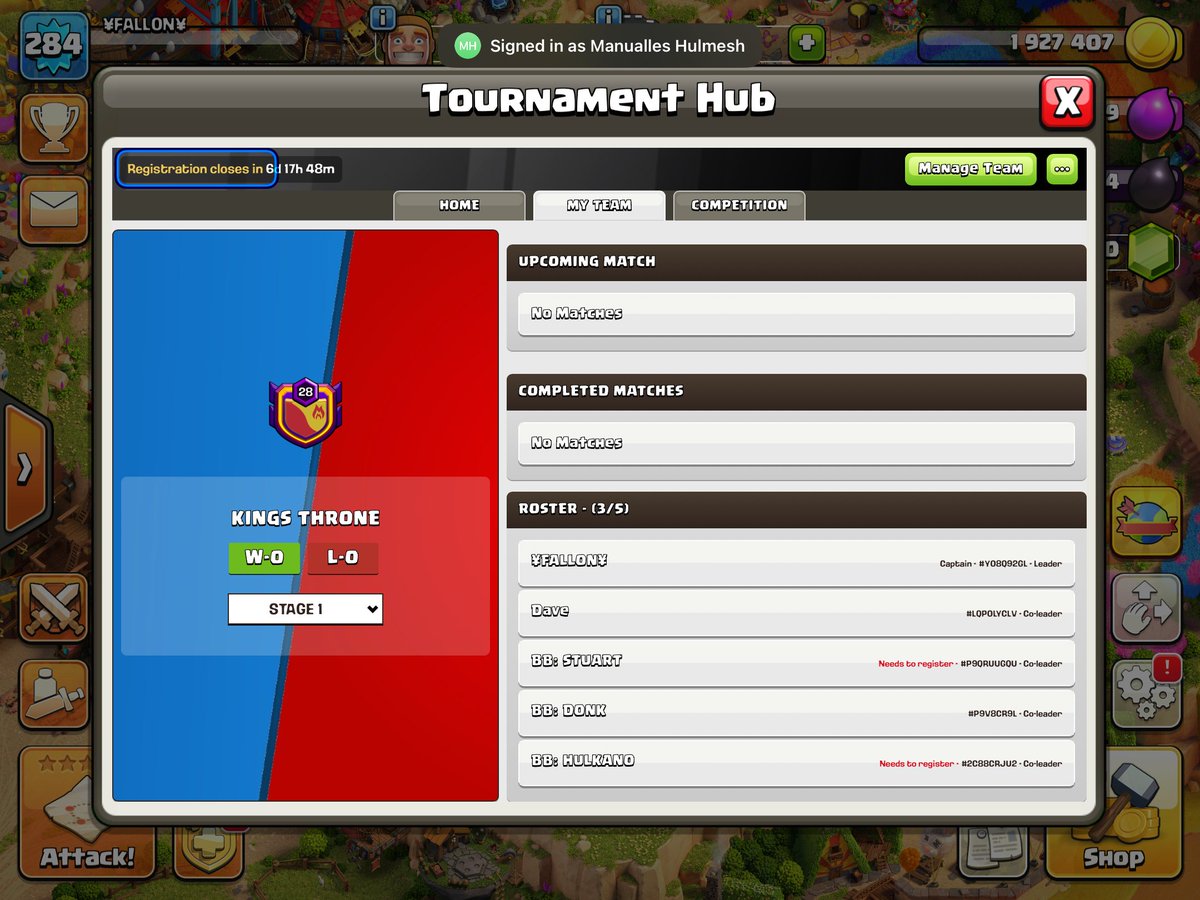 Singup for worlds:
✅️Kings Throne👑

Lineup:
FALLON (C)
Dave
BB: STUART
BB: DONK
BB: HULKANO

Already our fourth team to sign up for worlds!👑👑👑👑
Also best of luck to this kings team🍀