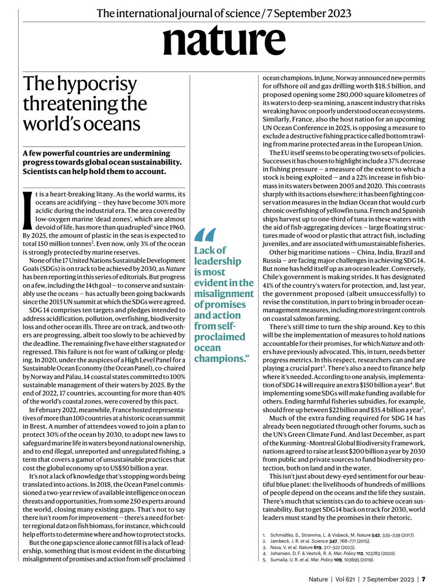 Hypocrisy is threatening the future of the world’s oceans: A few powerful nations are undermining progress towards global ocean sustainability  nature.com/articles/d4158…