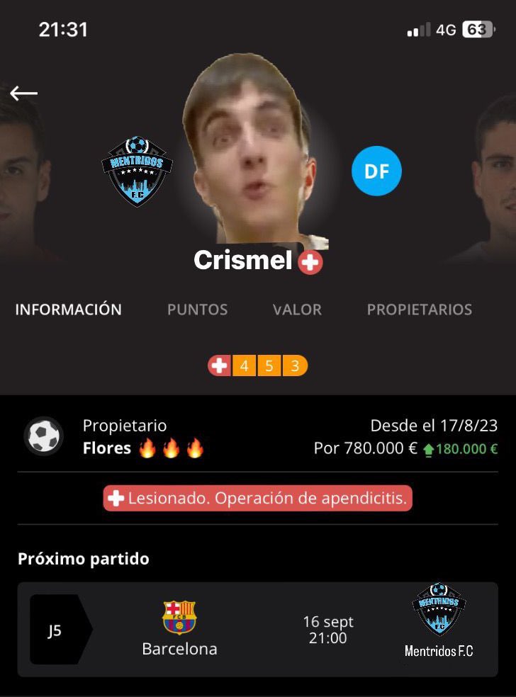 Nuevo comunicado de la App Biwenger sobre Nuestro jugador de los Mentridos F.C