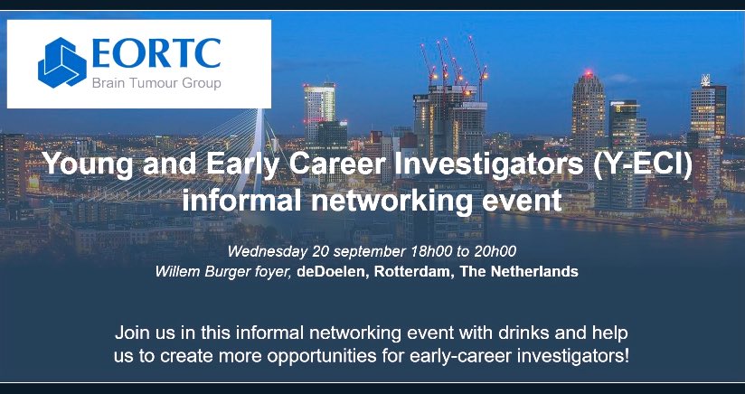 🧠 attention young and early career brain tumor investigators! ✨ Join us for the first-ever gathering of the #EORTC Brain Tumor Group Y-ECI. Don’t miss your chance to dive into the  world of EORTC and connect with fellow Y-ECI over drinks 🍹