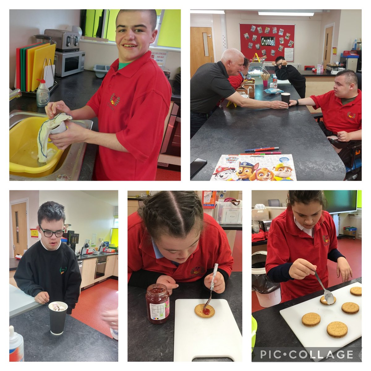 Some of Sue's Class learning cafe skills at Redburn Crumbs Café today.