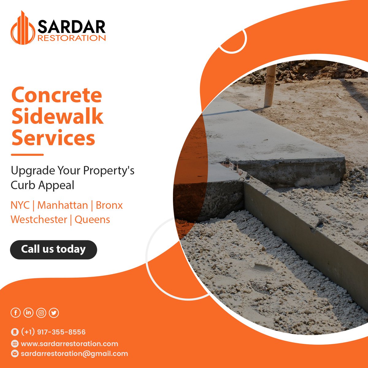 SardarCorp's tweet photo. First impressions matter, and a cracked or damaged sidewalk can make a negative impact on your property's curb appeal. Our concrete sidewalk services can upgrade your property's exterior and make it more inviting to visitors.

Contact us to learn more 👇

📞 +1 (917)-355-8556 https://t.co/TpAXhaFx1q