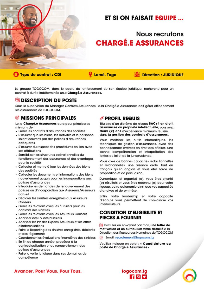 Let's Work Together ! #Hiring #TalentAcquisition #TalentMagnet #Assurance #Togocom #Togo