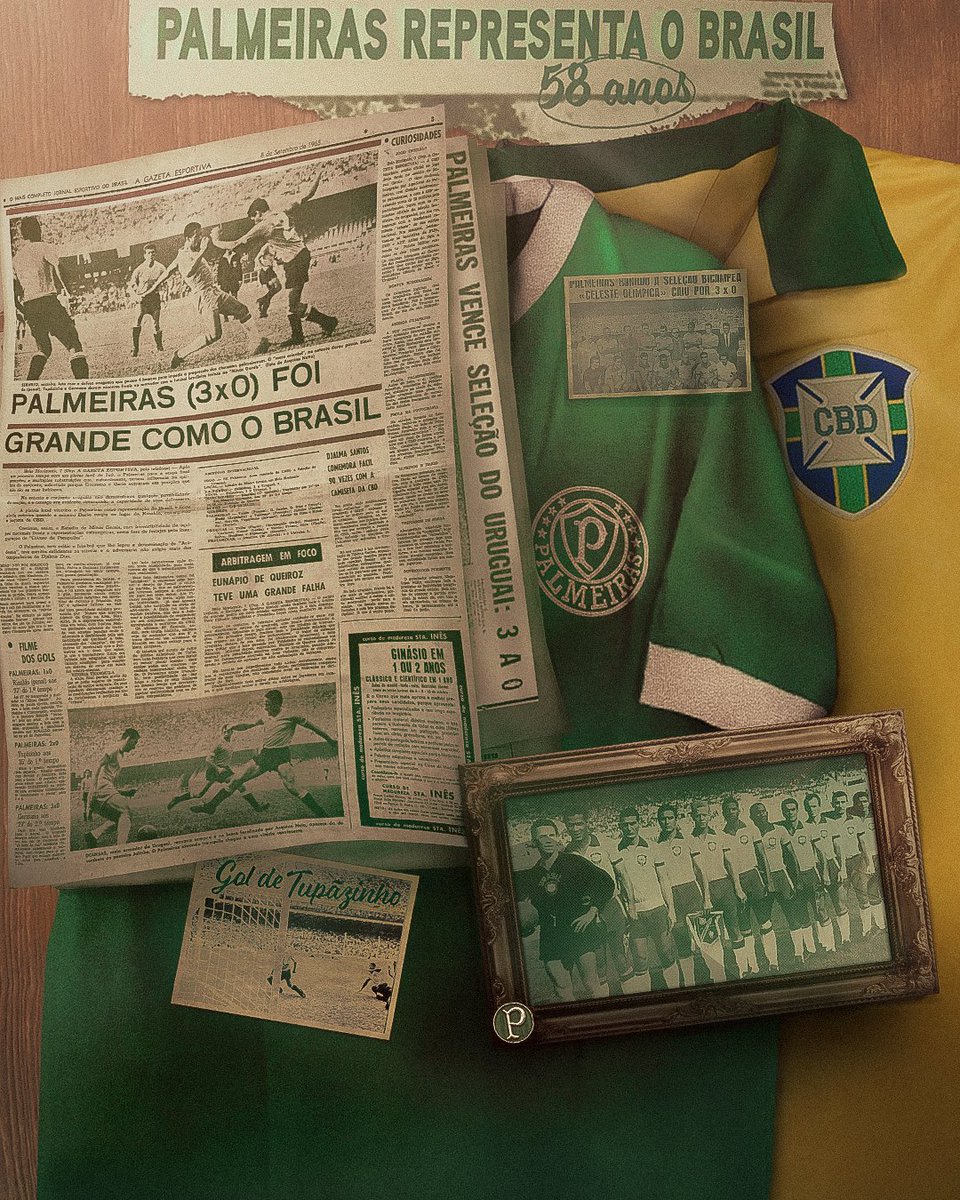 Palmeiras's tweet photo. O ano é 1965. O Brasil é o PALMEIRAS! 💚

A Primeira Academia representou a Seleção na inauguração do Mineirão e derrotou o Uruguai por 3 a 0. Quanta história! 🐷🏆 ➤ https://t.co/0IPhy2h9pv

#AvantiPalestra
#MemóriaAlviverde https://t.co/buv8WcntRr