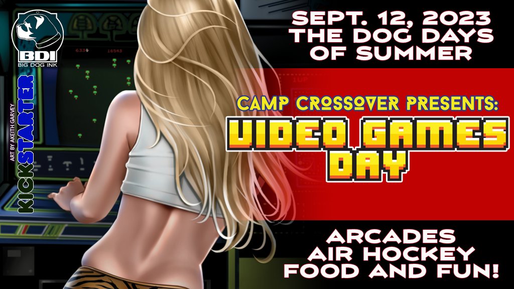 BdIcomics's tweet photo. September 12th! Video Games Day is here and the BDI 365 short story initiative is back! Join the Camp Crossover adventures as the counselors take a road trip to the arcade! Written by me, art by Jason Hehir and Kris Chua and the primary logo cover by Keith Garvey!!! https://t.co/Hq4EPxlB9q