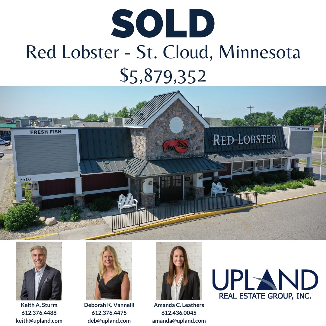 SOLD - Red Lobster in St. Cloud, Minnesota! This property is on a Corporate Lease with approximately 21 years remaining and is located in a dense retail shopping hub in St. Cloud.
#soldinvestmentproperty #netleasesales #uplandrealestate #netleaseinvestments
